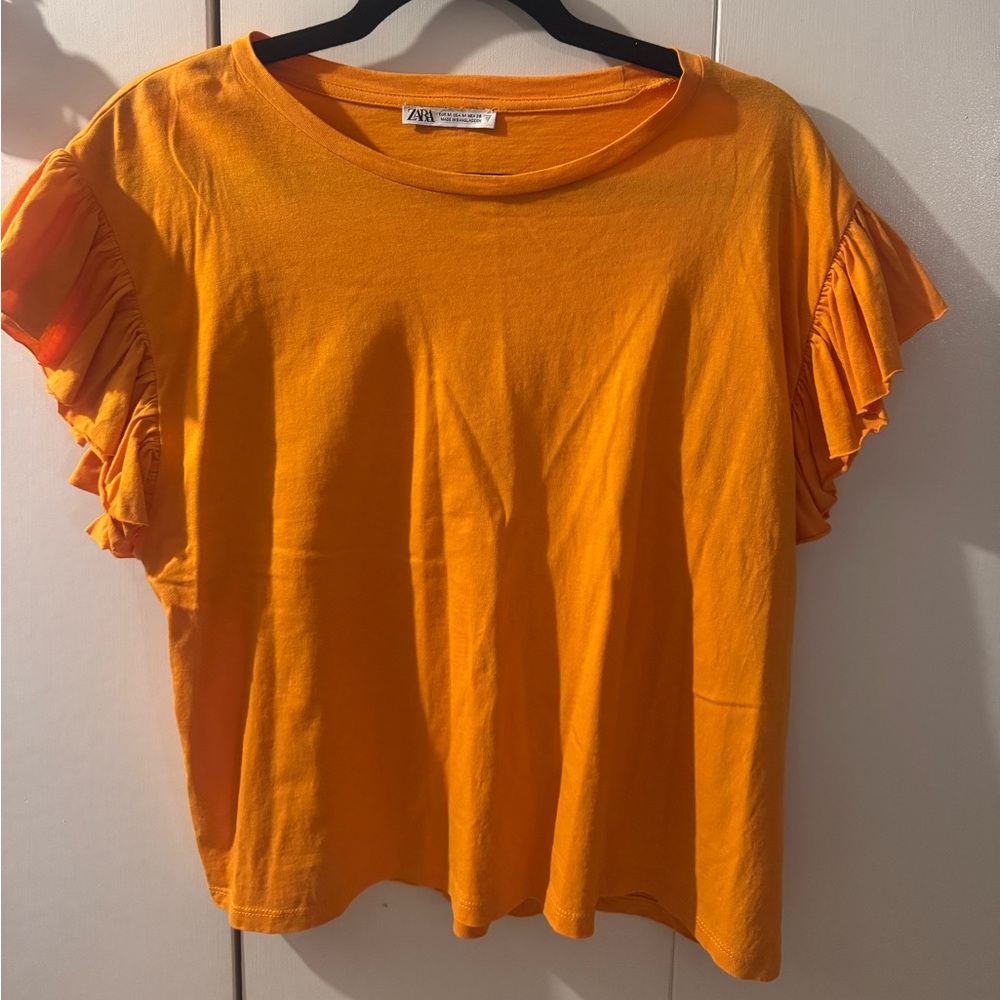 Zara Women's Vibrant Orange Short Sleeve Top